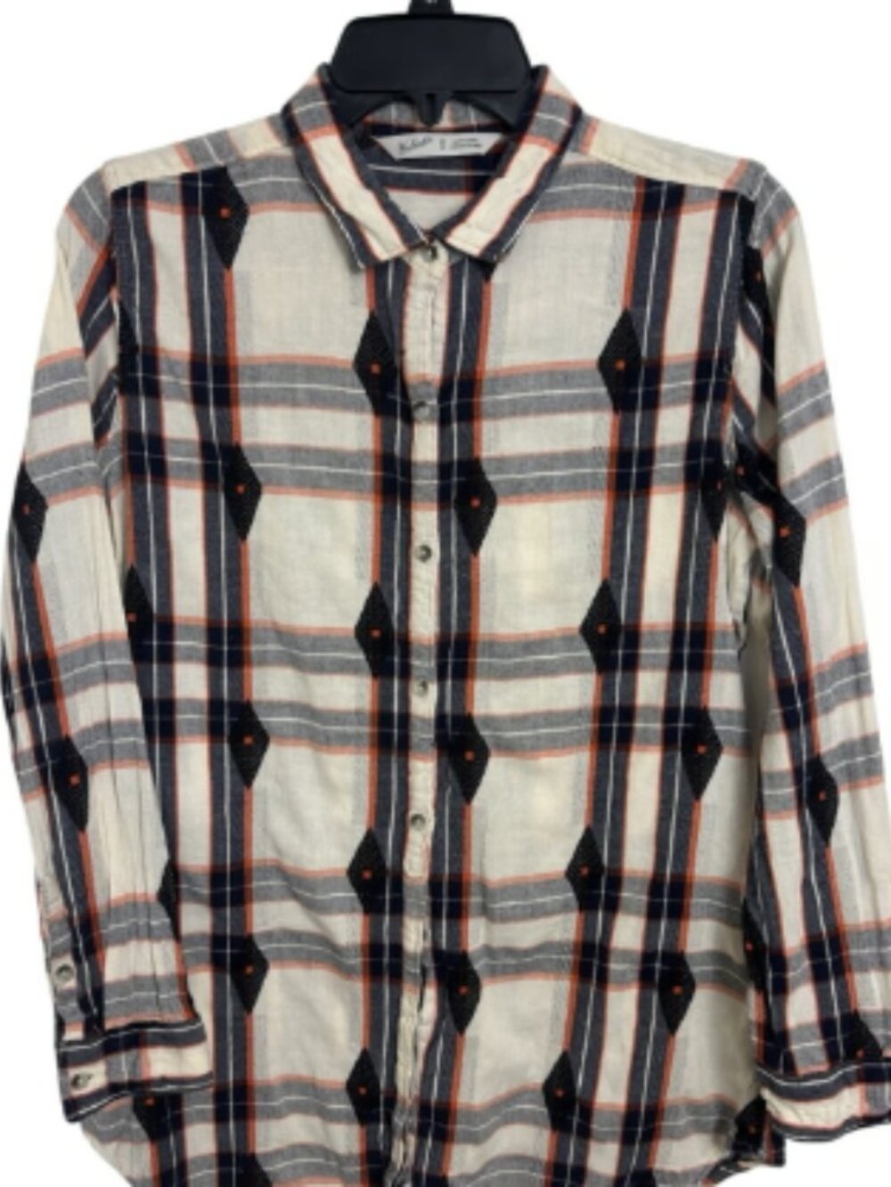 Woolrich Navy Orange Southwestern Flannel Button Up Medium Western Rodeo
